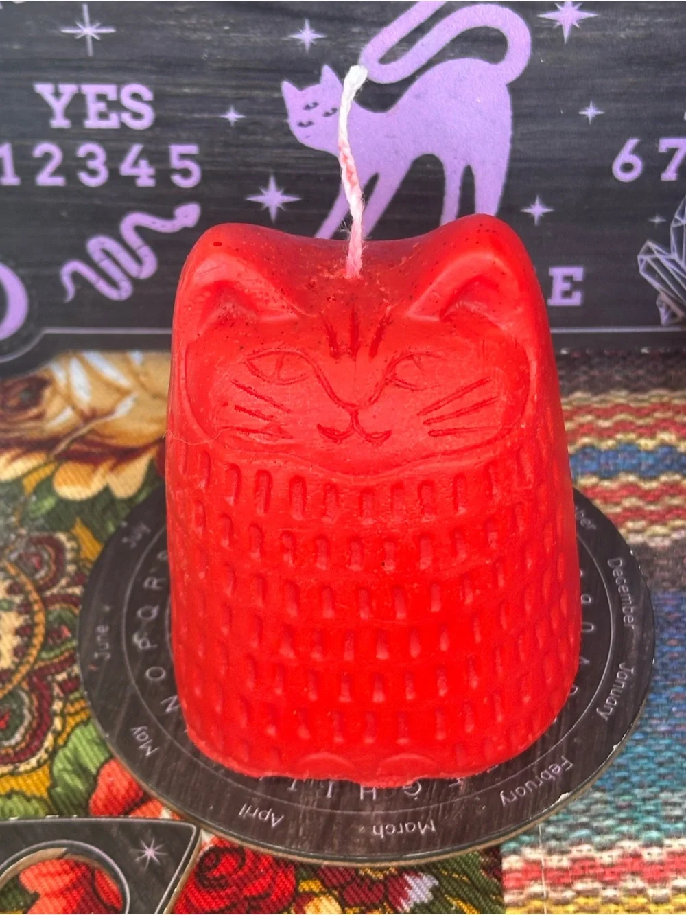 Folk Art Cat Pillar Candle | Whimsical Cat Decor